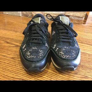 VALENTINO GARAVANI  Black Suede and lace rockrunner low top sneakers